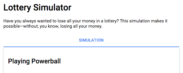 screenshot: a "Simulation" tab is visible above the "Playing Powerball heading">