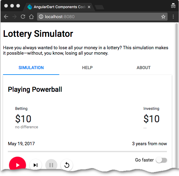 Before and after shots of a lottery simulator app